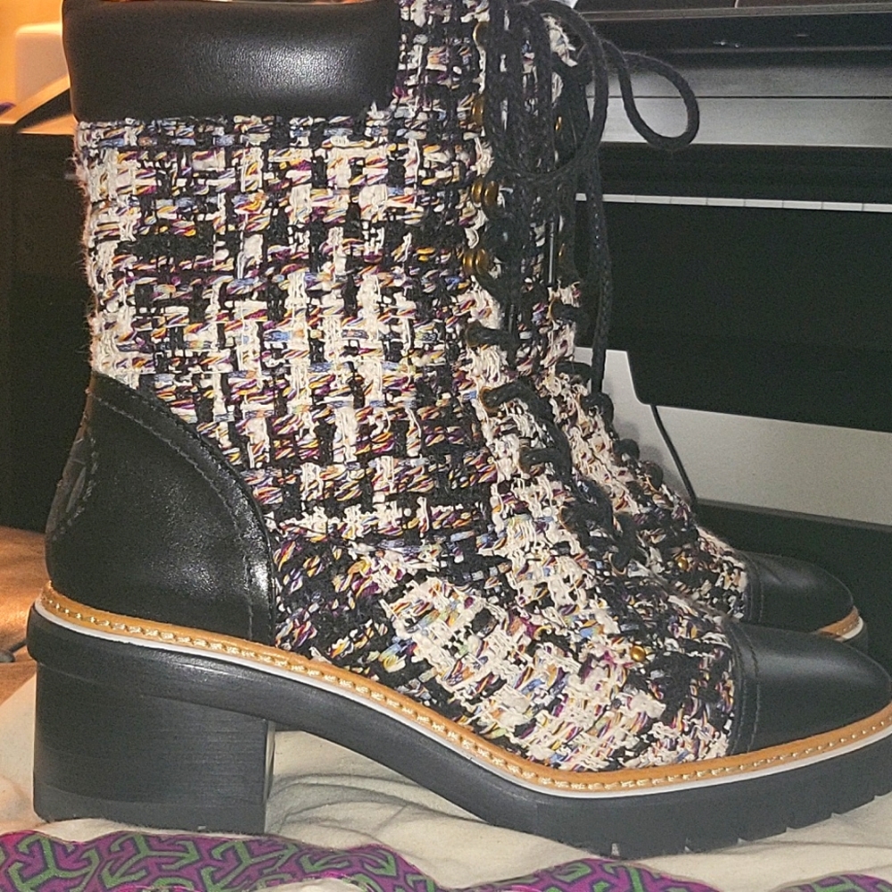 Tory Burch Miller Tweed Boot Lug Sole Bootie